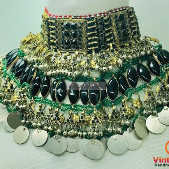 Black Gypsy Layered Choker Necklace, Handmade Necklace With Black Glass Stones - Picture 4 of 11